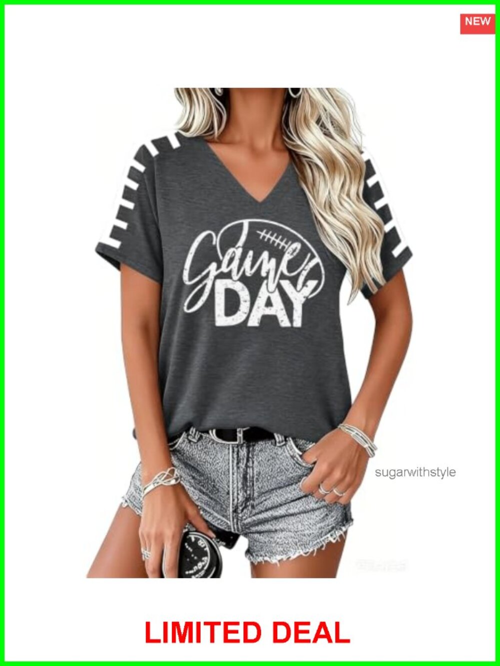 Women's Football Game Day V-Neck T-Shirt Short Sleeve Cotton Tee